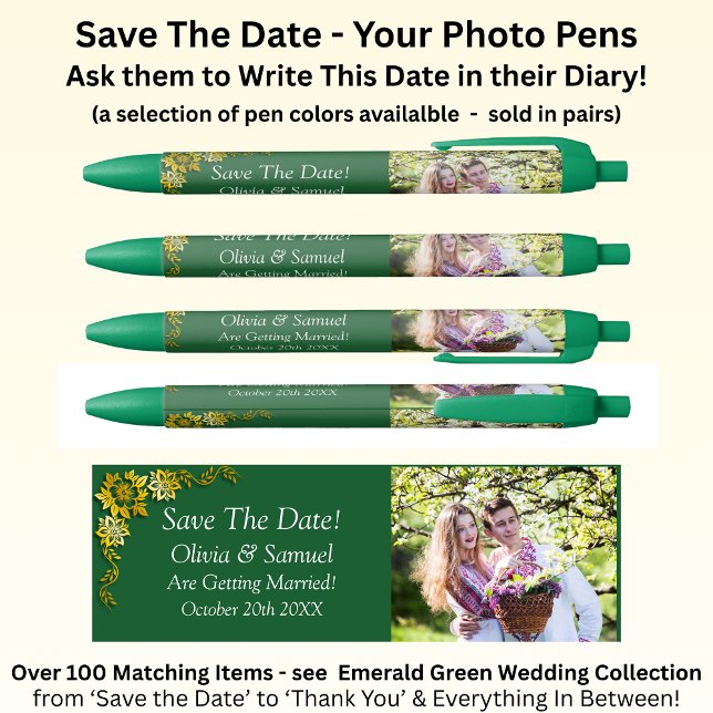 Save The Date - Photo + Emerald Green & Gold Pen (Creator Uploaded)