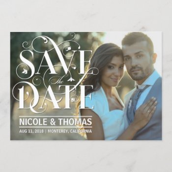 Save The Date Photo - Floral Flourish Typography by deluxebridal at Zazzle