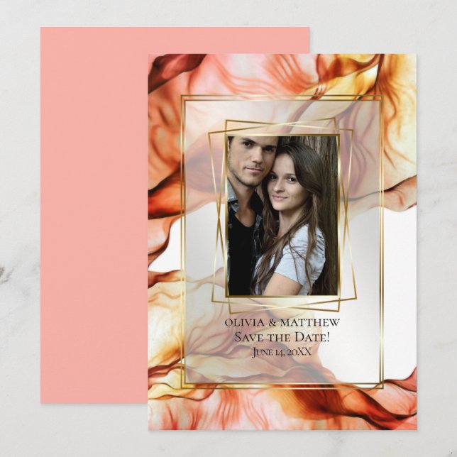 Save the Date | Photo Frame Autumn Abstract 6 Invitation (Front/Back)