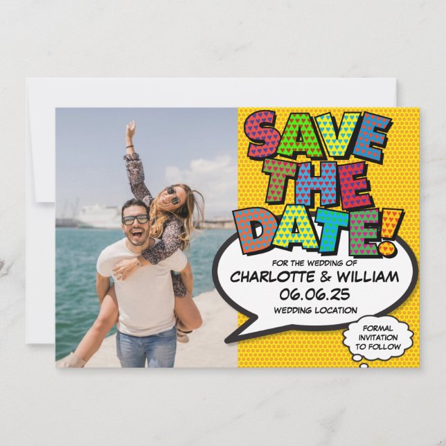 Save the Date Photo Fun Retro Comic Book Pop Art (Front)