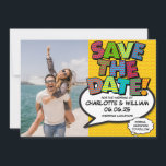 Save the Date Photo Fun Retro Comic Book Pop Art<br><div class="desc">Personalise with your photo, names and details to announce the date of your special event. Comic book pop art themed modern fun retro design, perfect for weddings, bridal showers, baby showers, baptisms, engagement parties, anniversary celebrations, graduations, birthday party and other special events throughout the year! A cool, trendy and fun...</div>