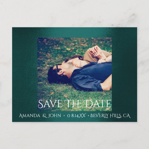 Save The Date Photo Glitter Engagement Sage Green Announcement Postcard