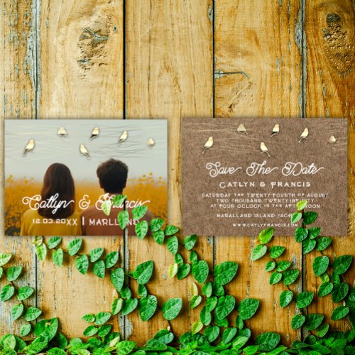 Save The Date Photo Gold Kraft Country Bird Budget Invitation