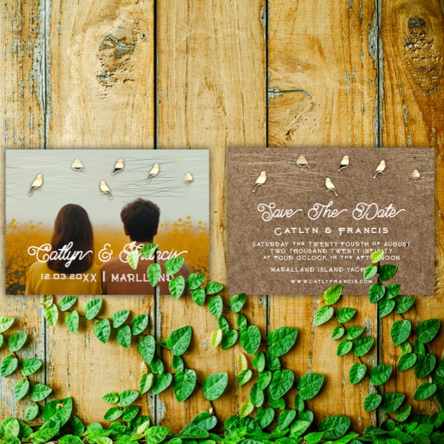 Save The Date Photo Gold Kraft Country Bird Budget Invitation (Save The Date Photo Gold Kraft Country Bird Budget Invitation)