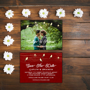 Save The Date Photo Golden Birds Kraft Digital Red Invitation