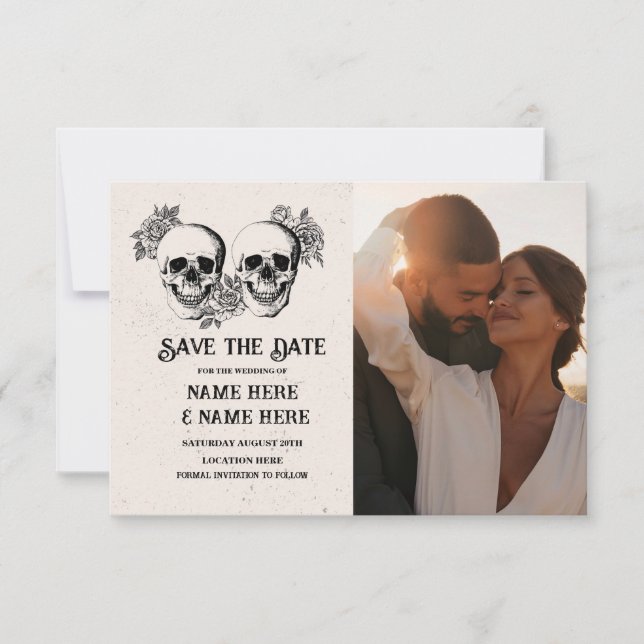 Save The Date Photo Gothic Halloween Skull Card (Front)