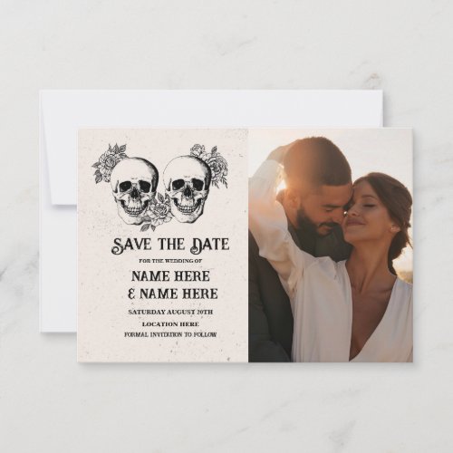 Save The Date Photo Gothic Halloween Skull Card