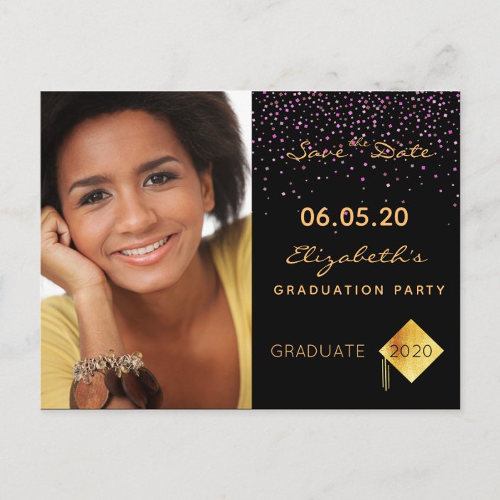 Save the Date photo graduation party 2020 black Postcard | Zazzle.com