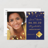 Save the Date photo graduation party 2023 blue Postcard (Front/Back)