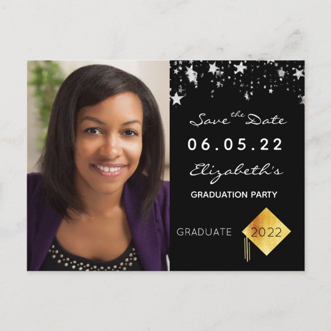 Save the Date photo graduation party 2026 black Postcard (Front)