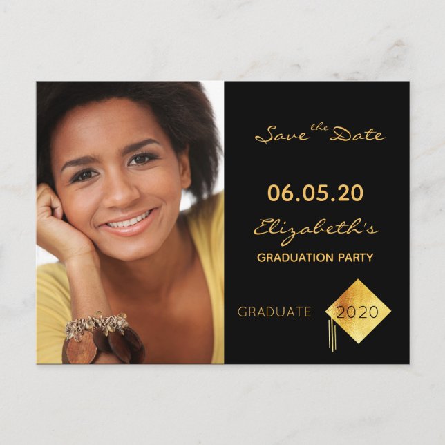 Save the Date photo graduation party black 2026 Postcard (Front)