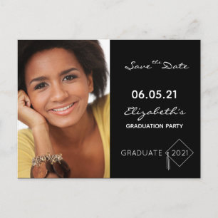 Save the Date photo graduation party black Postcard