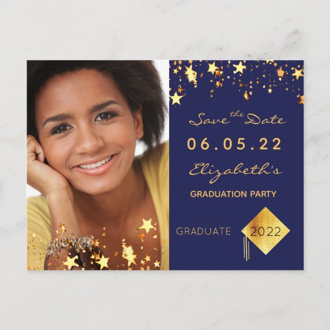 Save the Date photo graduation party blue 2026 Postcard (Front)