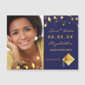 Save the Date photo graduation party blue magnet (Front)
