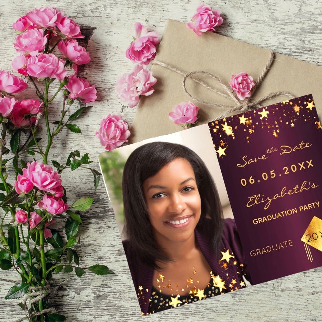 Save the Date photo graduation party burgundy (Creator Uploaded)