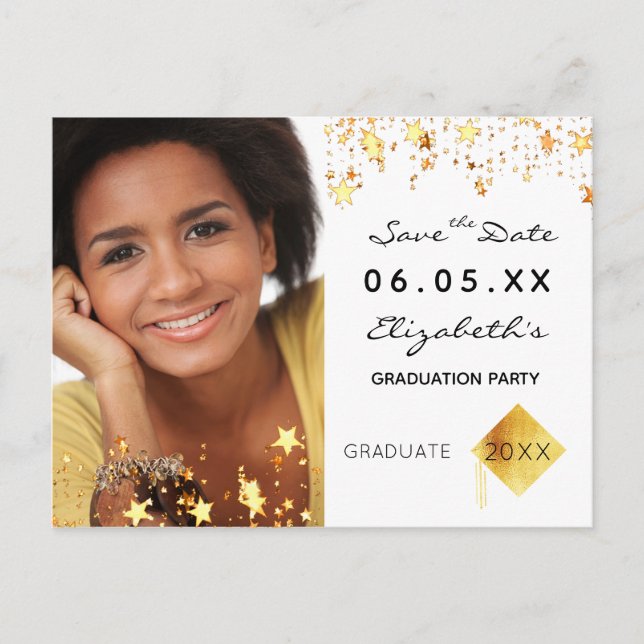 Save the Date photo graduation party white 2026 Postcard (Front)