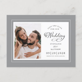 Save The Date Photo Gray & White Elegant Wedding Announcement Postcard