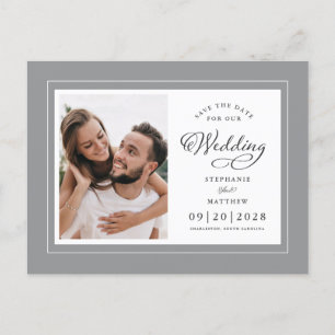 Save The Date Photo Gray & White Elegant Wedding Announcement Postcard
