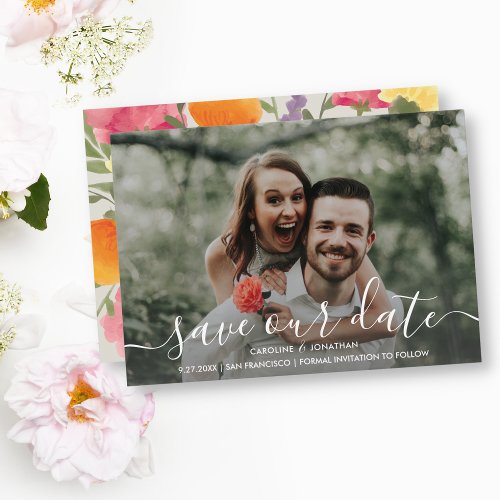 Save the Date Photo Handpainted Watercolor Flowers