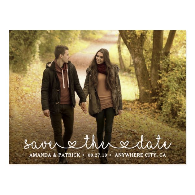 Save The Date Photo Heart Typography Wedding Postcard