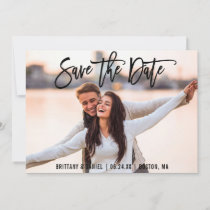 Save The Date Photo Modern Brush Script Card B