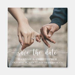 Save The Date Photo Modern Elegant Script Magnet