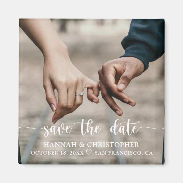 Save The Date Photo Modern Elegant Script Magnet (Front)