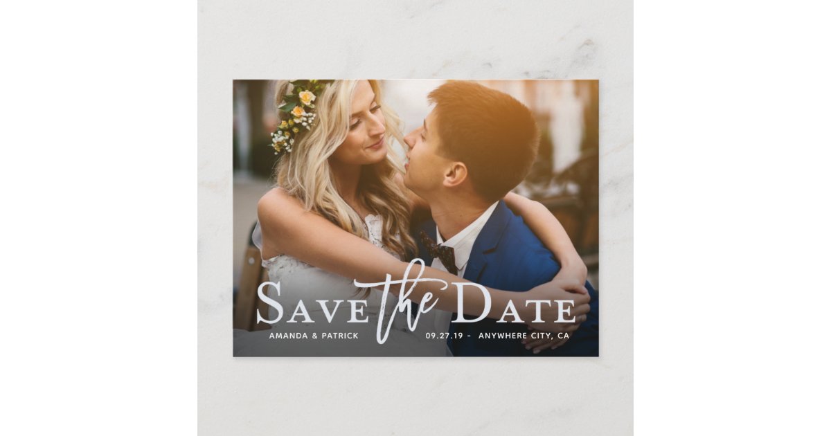 Save the Date Photo Modern Typography Wedding Announcement Postcard ...