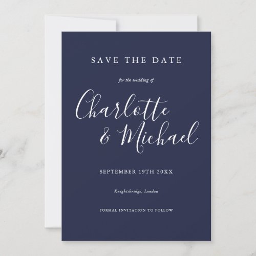 Save the Date Photo Navy Blue Wedding Announcement