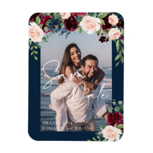 Save the Date Photo Navy Burgundy and Blush Magnet