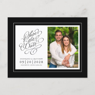 Save The Date Photo Picture Black Elegant Wedding Announcement Postcard