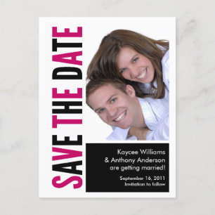 Save The Date Photo POSTCARD Pink & Black