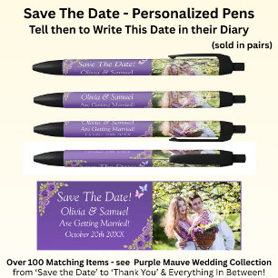 Save The Date - Photo + Purple Mauve Flowers Pen