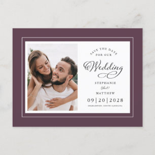 Save The Date Photo Purple & White Elegant Wedding Announcement Postcard