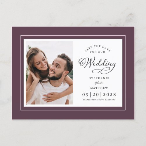Save The Date Photo Purple  White Elegant Wedding Announcement Postcard