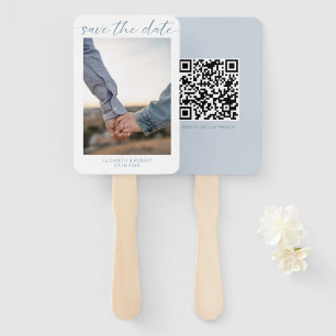 Save the Date Photo QR Code Dusty Blue Wedding Hand Fan