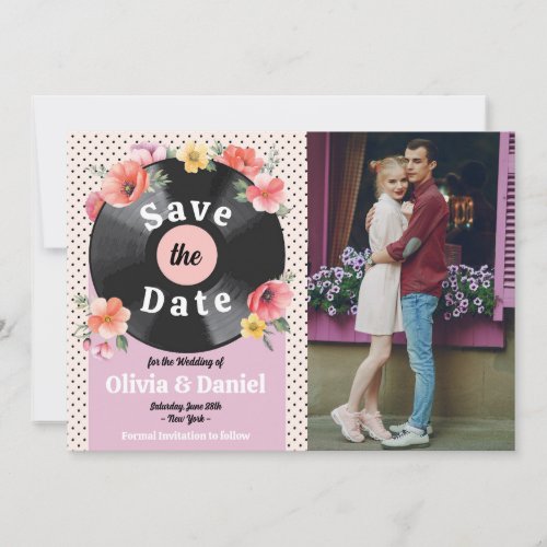 Save The Date Photo Record Wedding Floral 1950s 