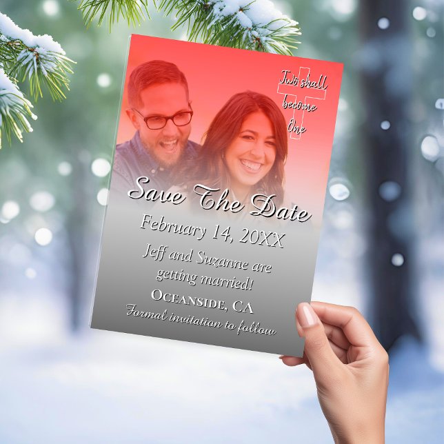 Save The Date Photo Red Silver Announcement (Save The Date Photo Red Filter Announcement Card)