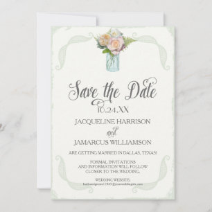 Save the Date Photo Rustic Floral Mason Jar Roses Invitation
