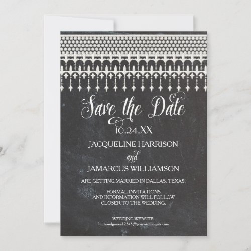 Save the Date Photo Rustic Lace Chalkboard Invitation