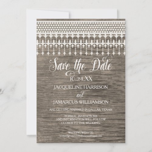 Save the Date Photo Rustic Lace Wood Fence Invitation