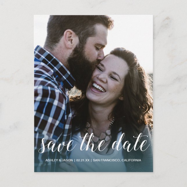 Save the Date Photo Script Modern Wedding Announcement Postcard (Front)