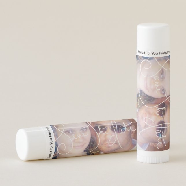 Save the Date Photo Script Ring Logo Lip Balm (Front)