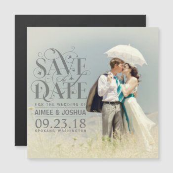 Save The Date Photo-soft Transparent Gray Overlay Magnetic Invitation by deluxebridal at Zazzle