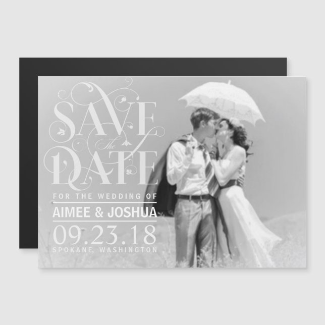 Save the Date Photo-Soft Transparent Overlay Text Magnetic Invitation (Front/Back)