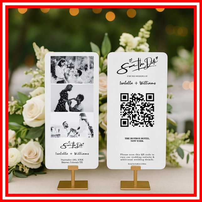 Save The Date Photo Strip Elegant QR Code Wedding (Creator Uploaded)