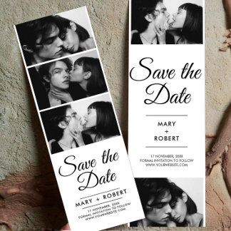 Save the Date Photo Strip Wedding White Bookmarks