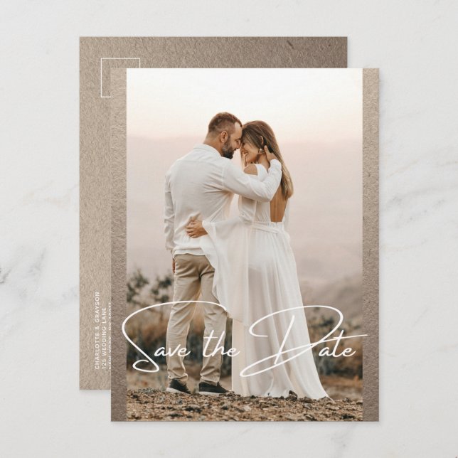 Save The Date Photo Stylish Rustic Wedding  Announcement Postcard (Front/Back)