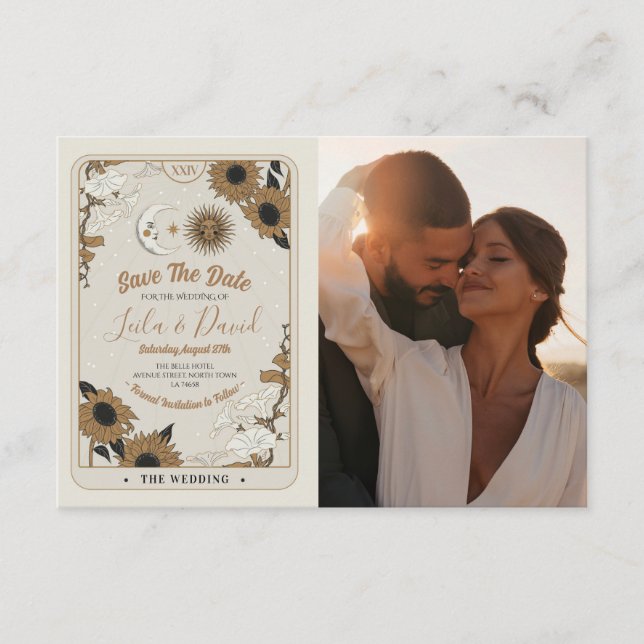 Save The Date Photo Tarot Sun Moon Aligned Wedding Enclosure Card (Front)