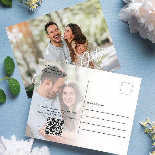 Save the Date Photo Template Calligraphy Script Postcard